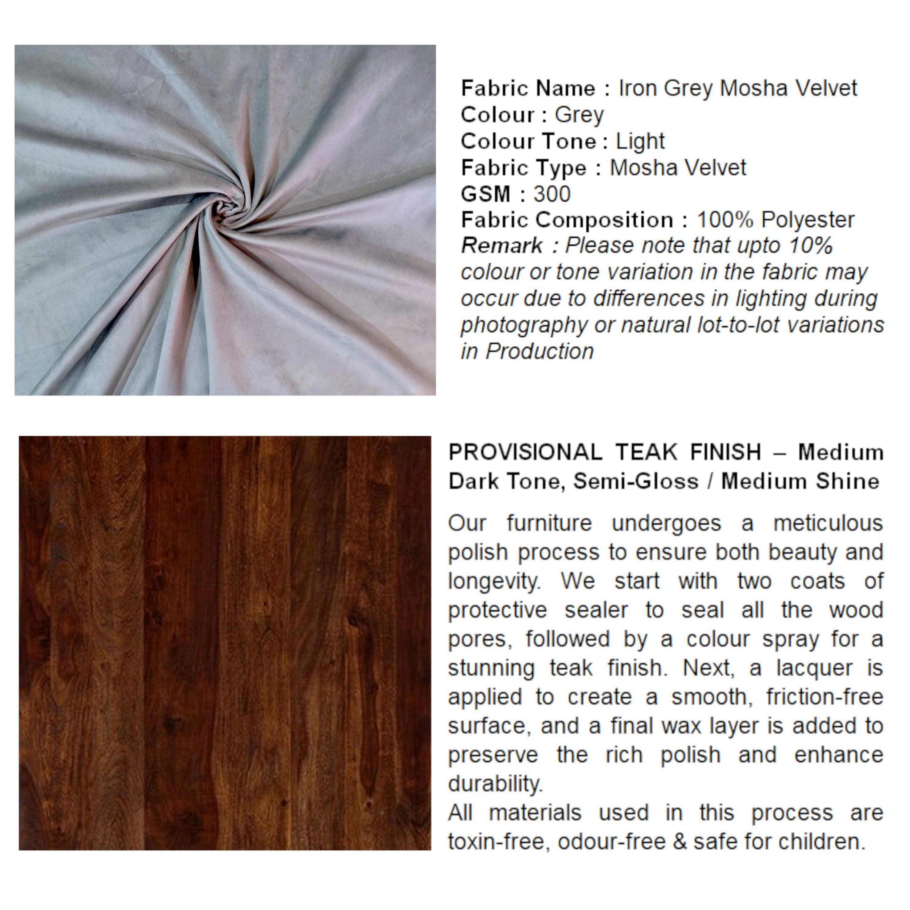 Dayton Sheesham Wood Accent Square Set of 2   Stools in Grey Cotton Velvet Upholstery