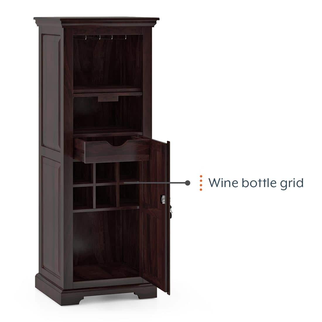 Mateo Solid Wood Bar Cabinet in Mahogany Finish