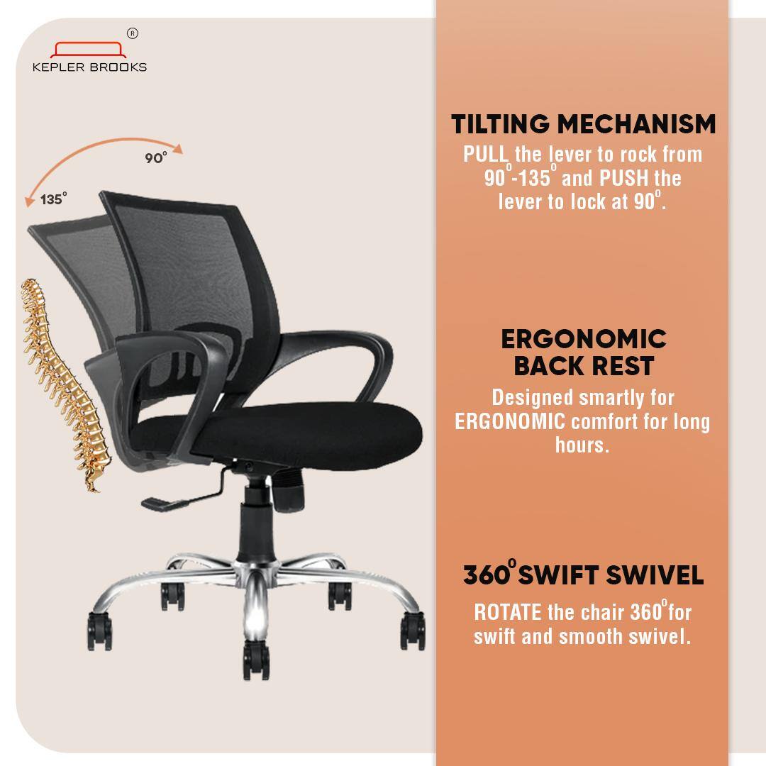 Crux Mid Back Mesh Office Chair in Black Colour