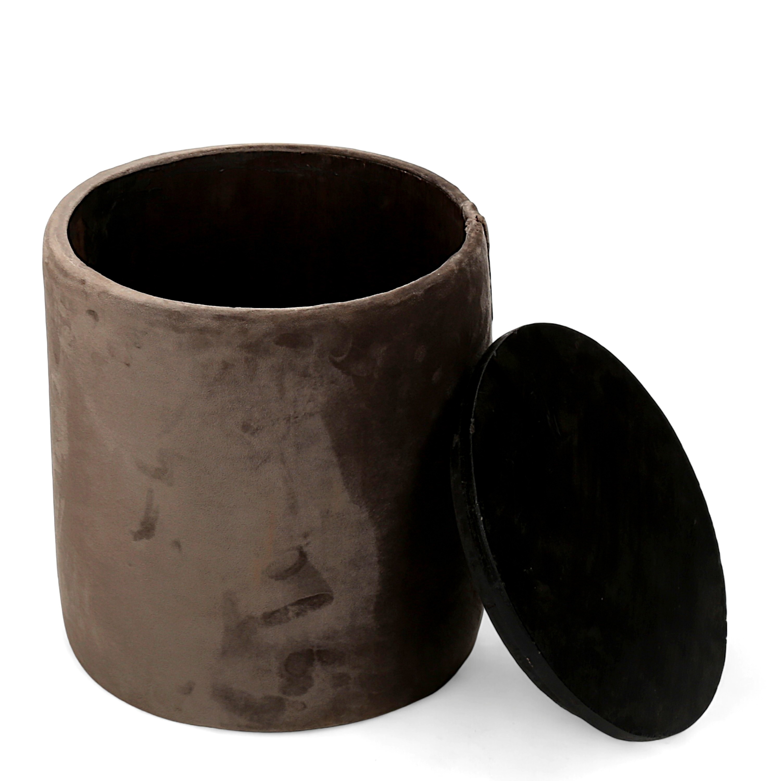 Wayne Pine Wood Accent Set of 2 Ottoman Pouffees in Cedar Brown Velvet, Extra Dark Mahogany Finish