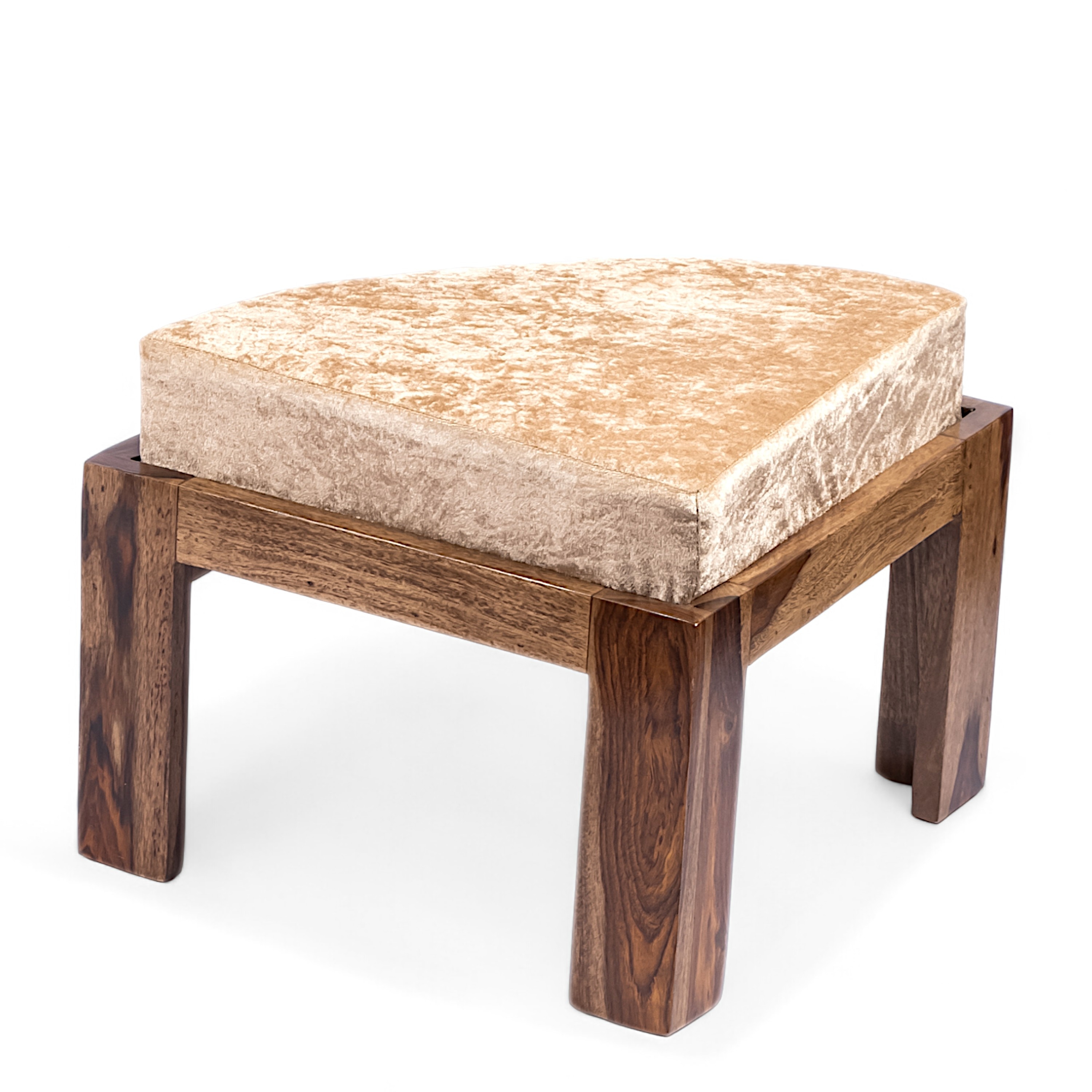 Nashville Sheesham Wood 4 Seater Coffee Table Set In Teak Finish Ivory Sparkle Velvet Cushion
