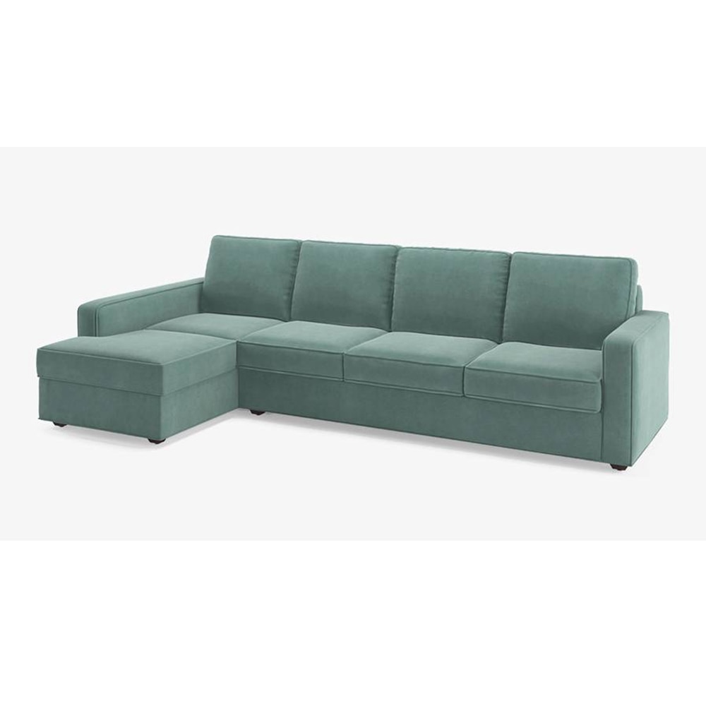 Apollo Compact Fabric Sectional Compact Sofa (Colour : Dusty Turquoise Velvet, Cushion : Hard, Back Type : Regular, Seating Capacity : Left Aligned 3 Seater + Left Aligned Chaise)