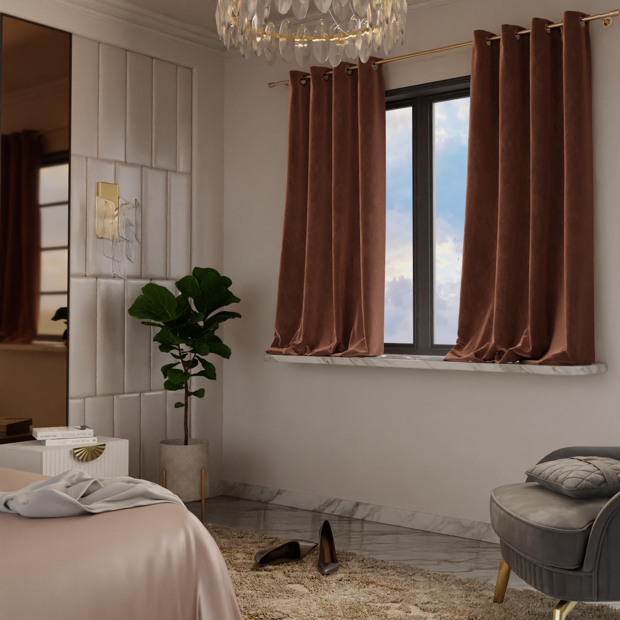 Stoa Paris Velvet Curtains for Window, Premium Dim-Out Curtain for Pack of 2, Date Night - Caramel Caress - Stoa Paris