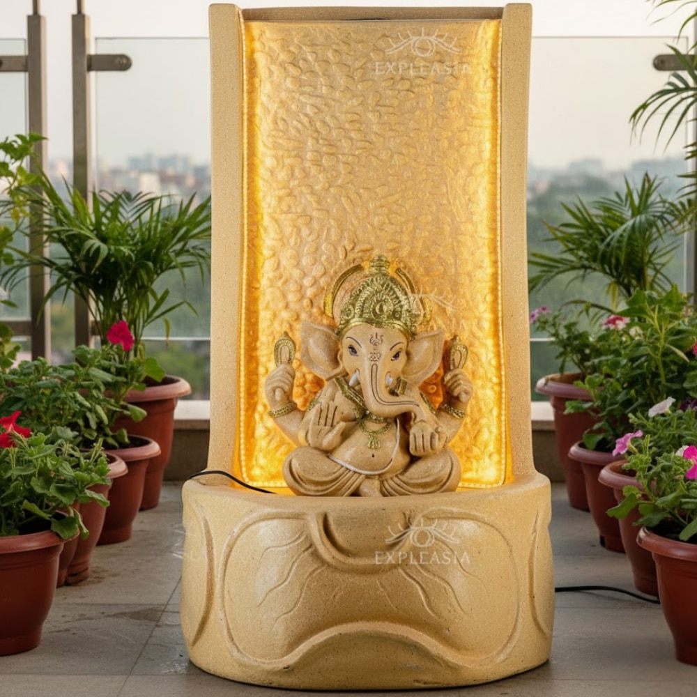 Peach Fiber Glass Slate Ganesha Indoor Water Fountain - Expleasia