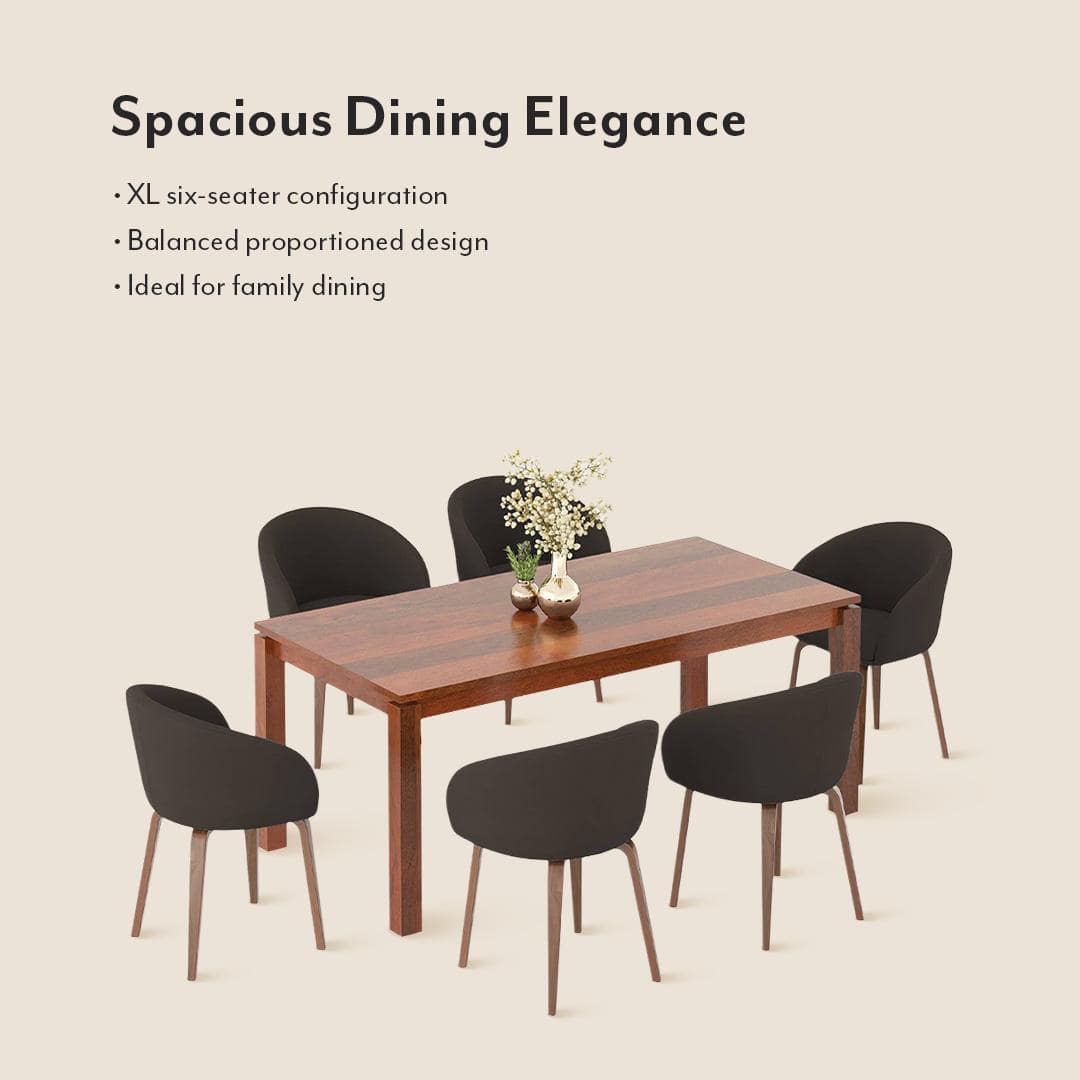 Atlas Solid Wood 6 Seater Dining Table with 6 Meryl Lounge Chair