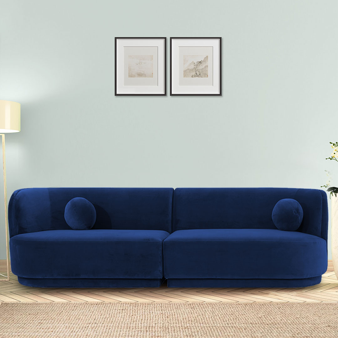 Izza Velvet 4 Seater Sofa Navy Blue  in Colour