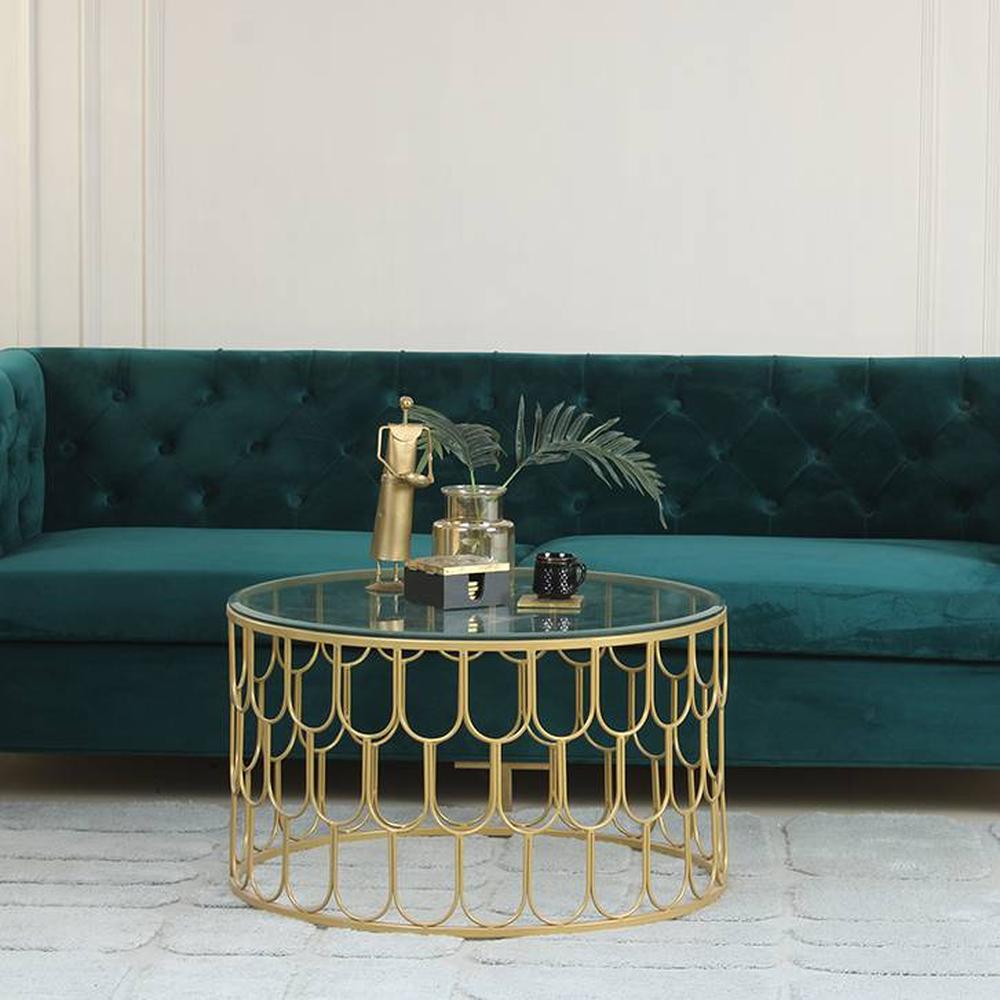 Belmont Clear Glass Coffee Table In Gold Finish