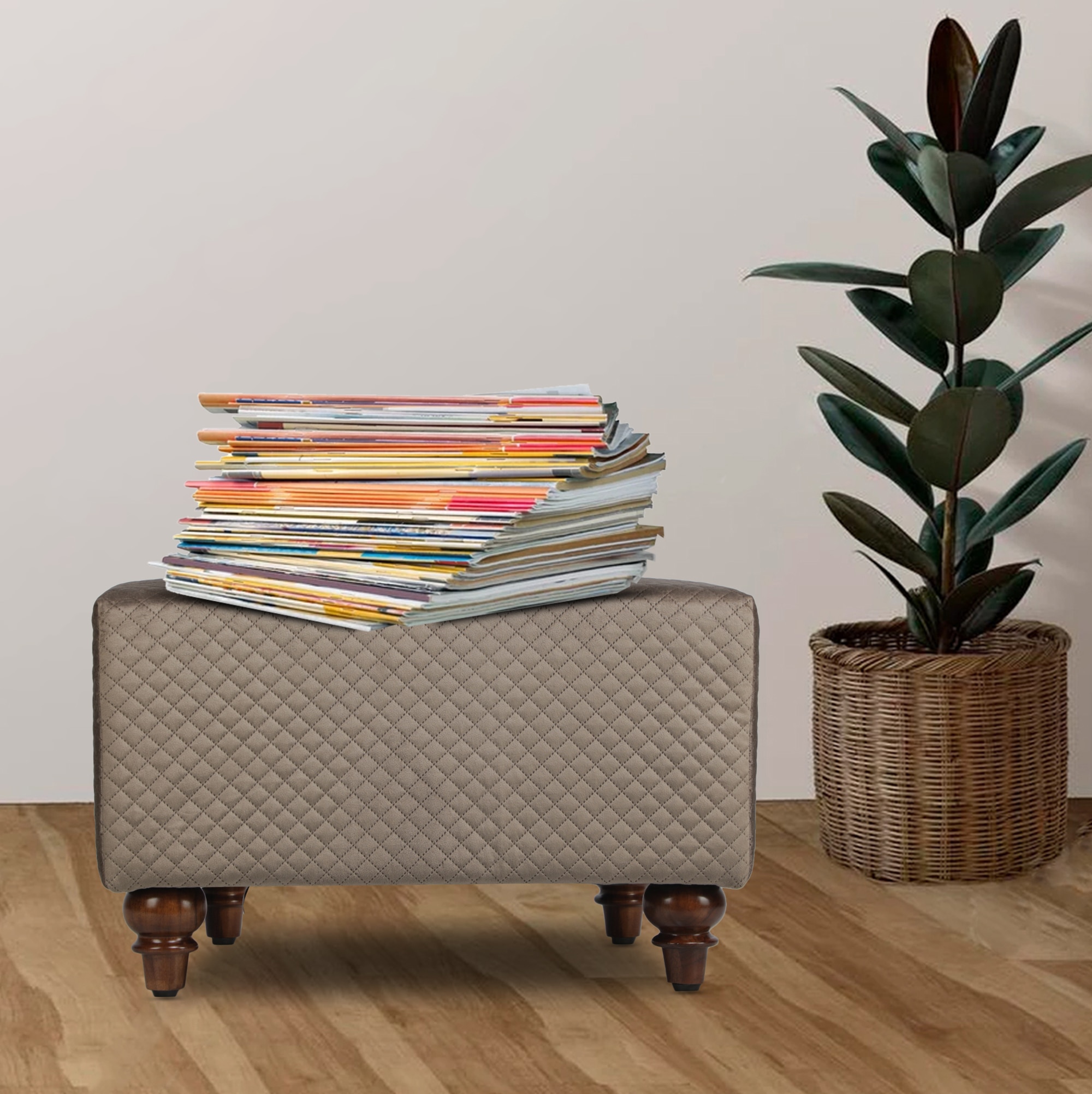 Max Solid Wood  Ottomon in  Brown Colour