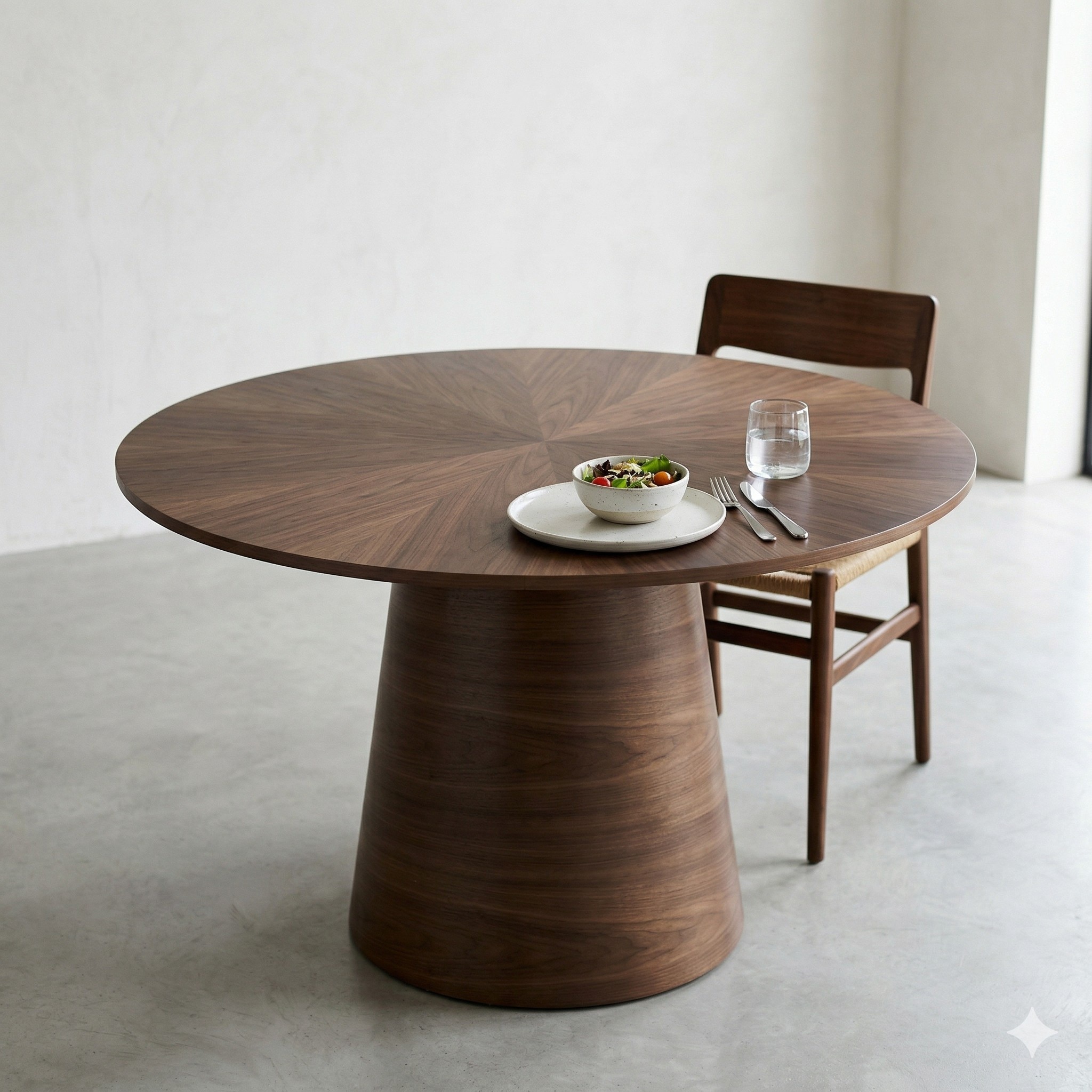 Scandinavian Okara Round Dining Table Walnut Finish - Nestnordic