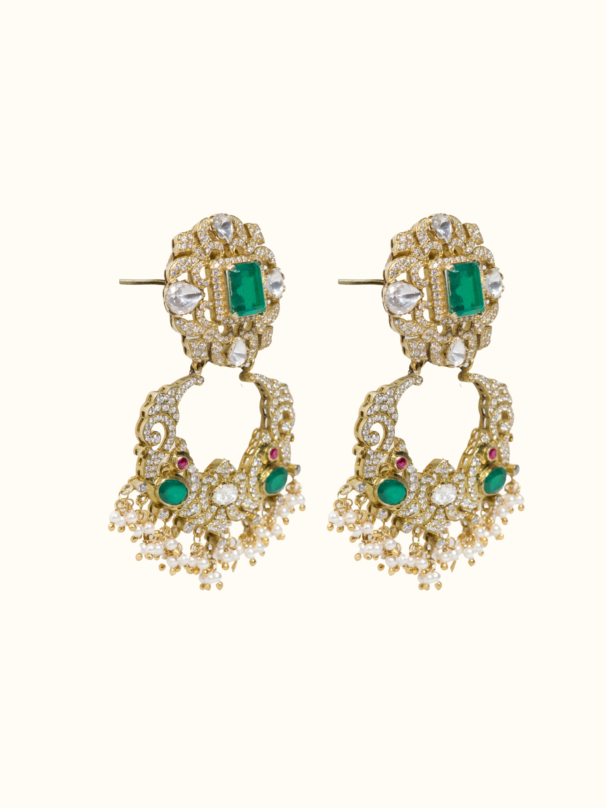 Front view of silver smithing drop earrings