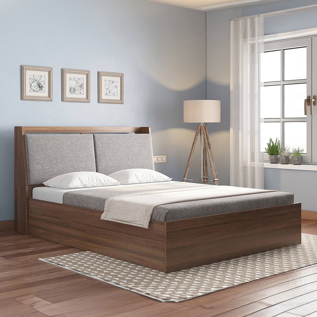 Tyra Queen Bed Box Storage In Classic Walnut Finish