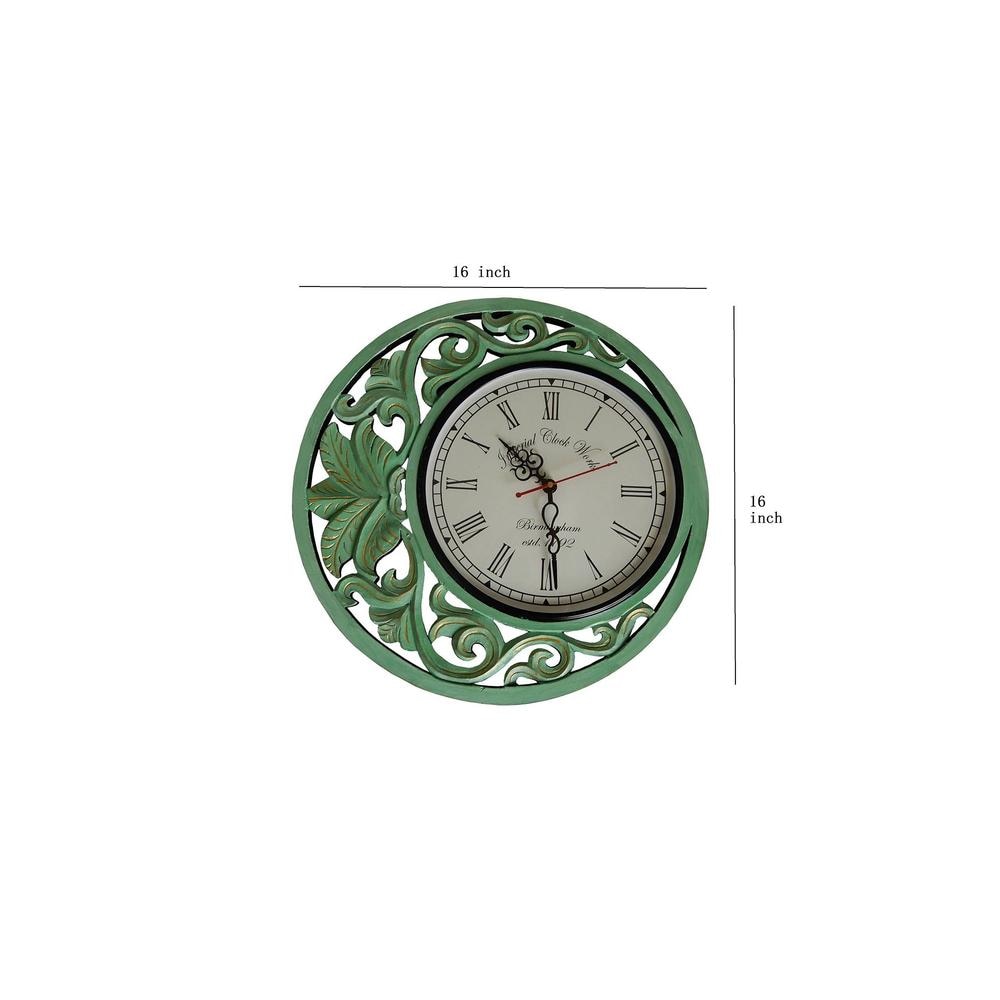 Mint Green Wooden Analog Wall Clock with Roman Dial