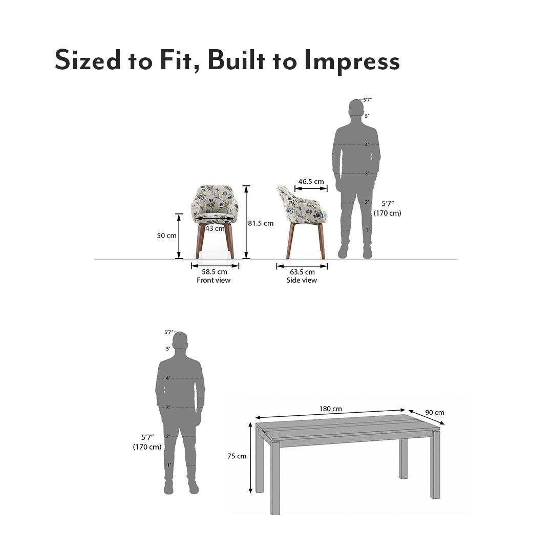 Atlas Crest Solid Wood 6 Seater Dining Table with 6 Rochelle Lounge Chair