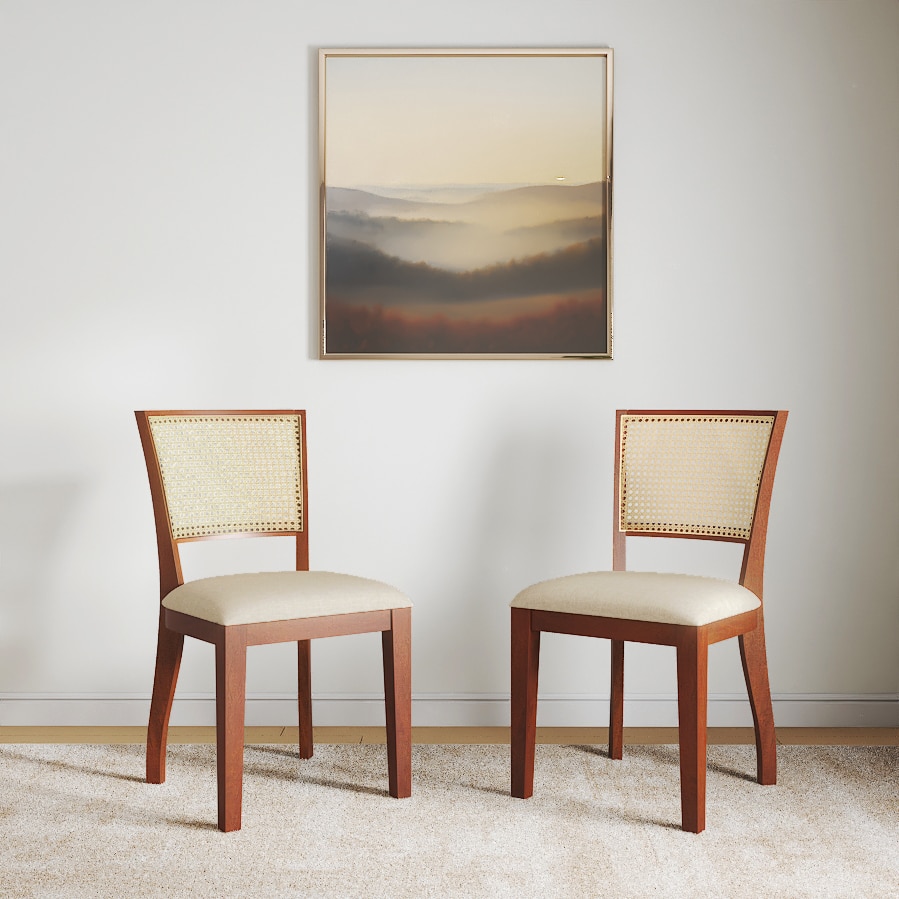 Reed Cane Dining Chair Set of 2 in Honey Finish with Macadamia Brown Colour