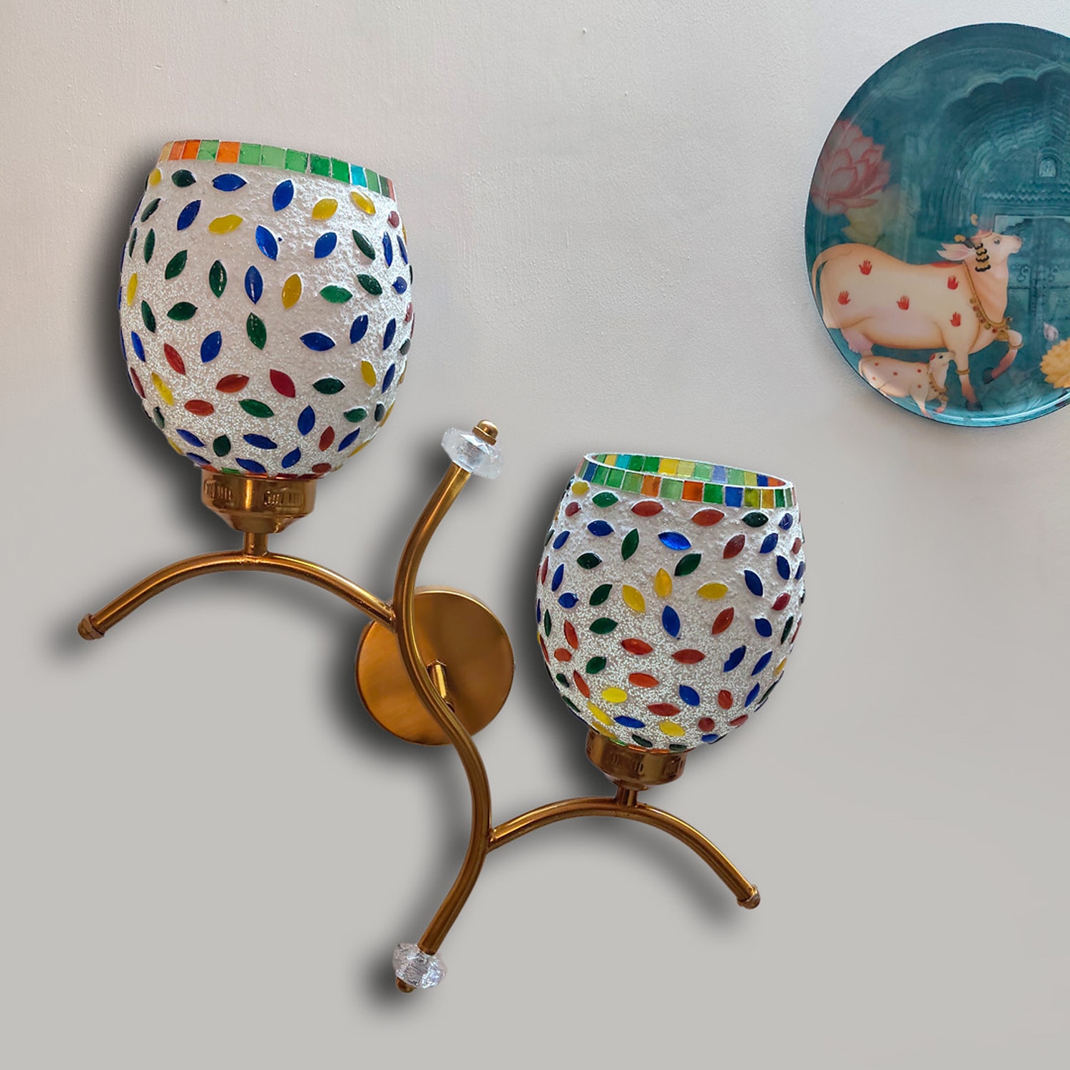 Devansh Metal Electric Wall Light in Gold Colour with Multi Shade Count of 2 Lights - Devansh