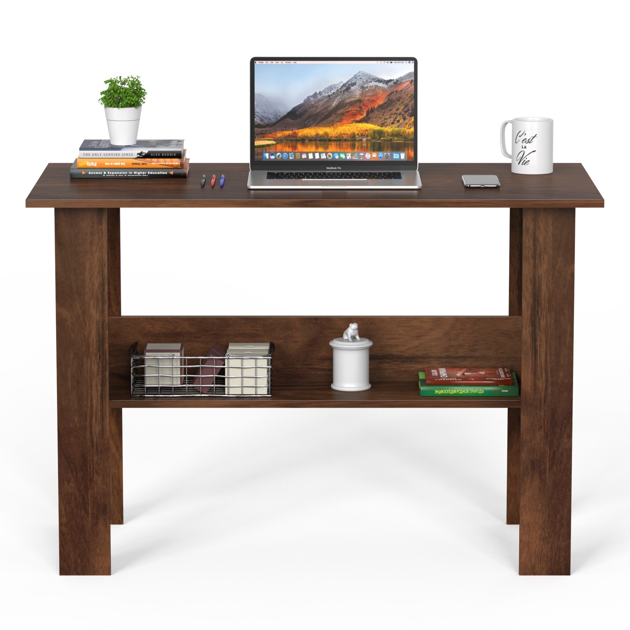 BLUEWUD Efflino Engineered Wood Study and Computer Laptop Table for Home or Office, WFH Desk, with Storage for Books and D�cor Display for Adults Kids Students (Brown Maple, Large)
