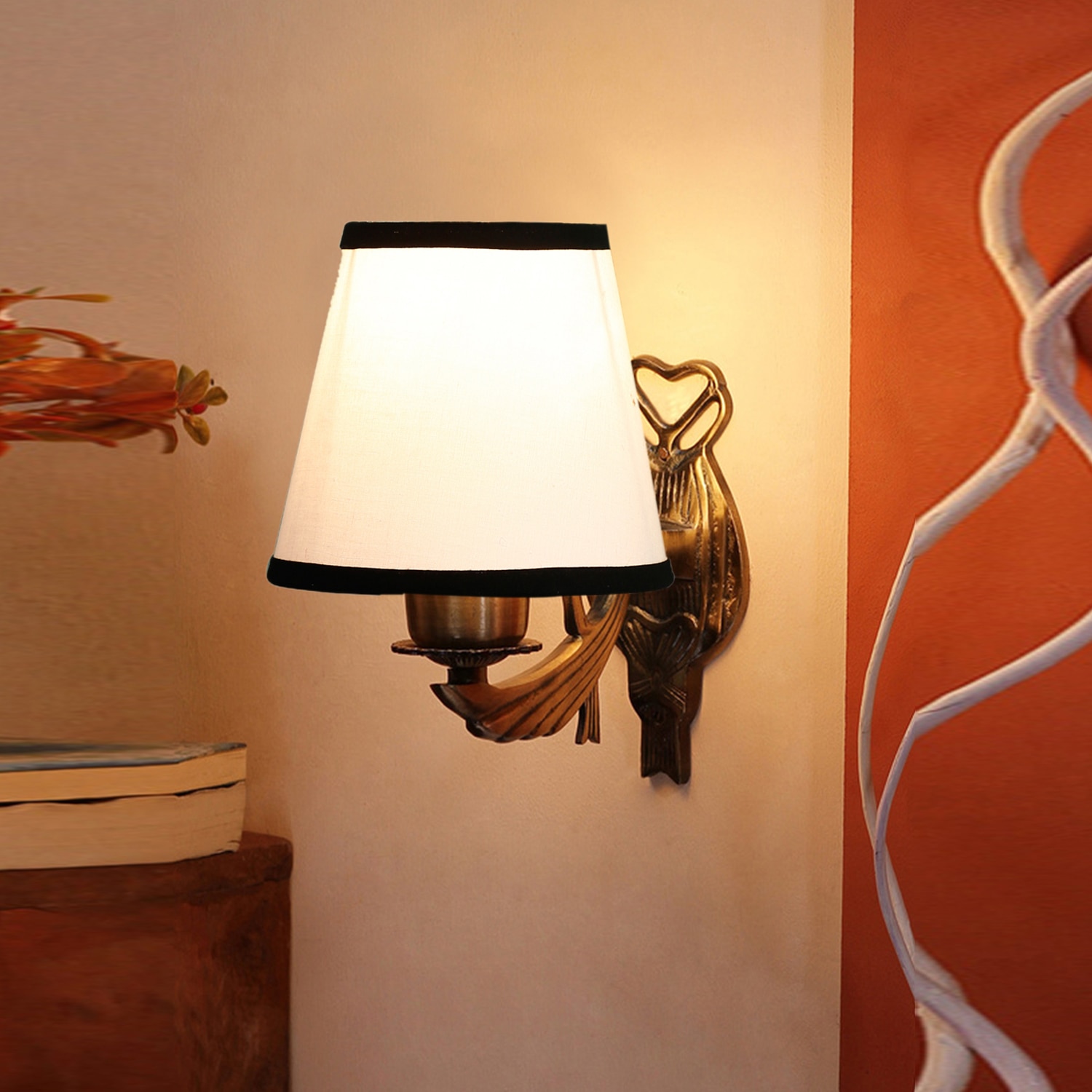 Devansh Metal Electric Wall Light in Antique Gold Colour with White & Black Shade Count of 1 Light - Devansh