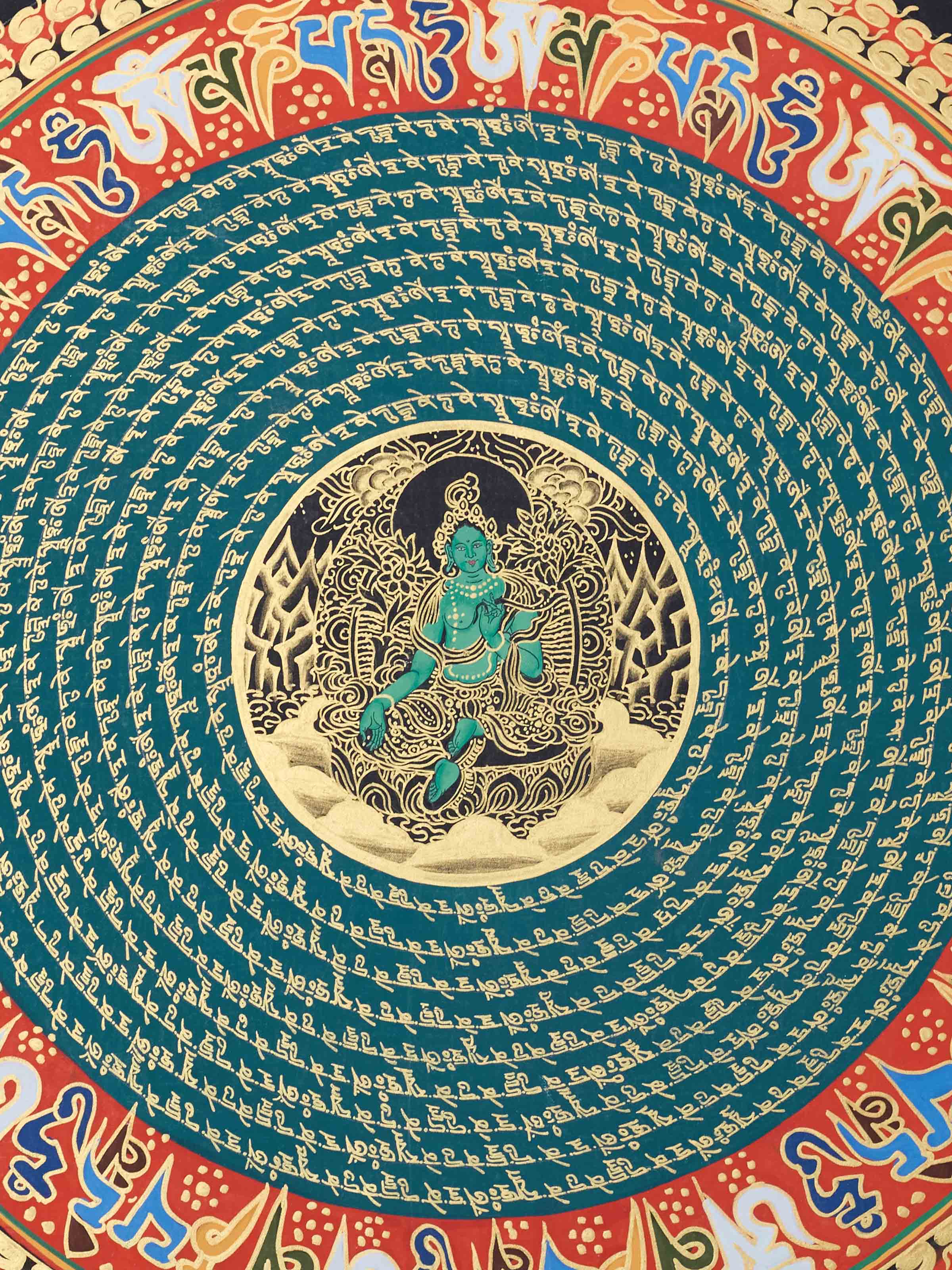 Green Tara with Mantra Thangka Painting