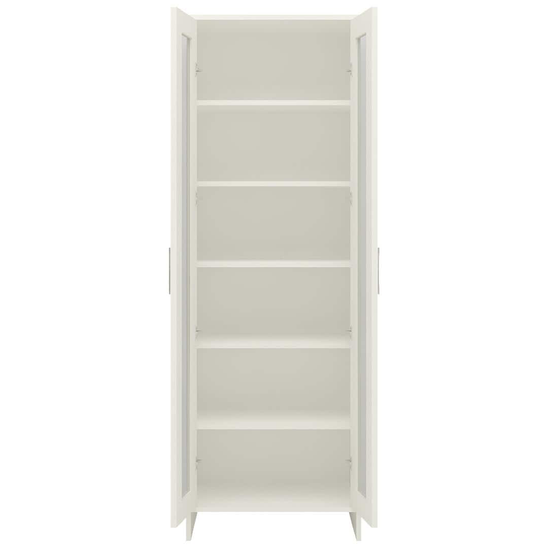 Atlanta Tall Crockery cum Bookshelf Cabinet with Toughened Glass Shutters in Antique Ebony Colour