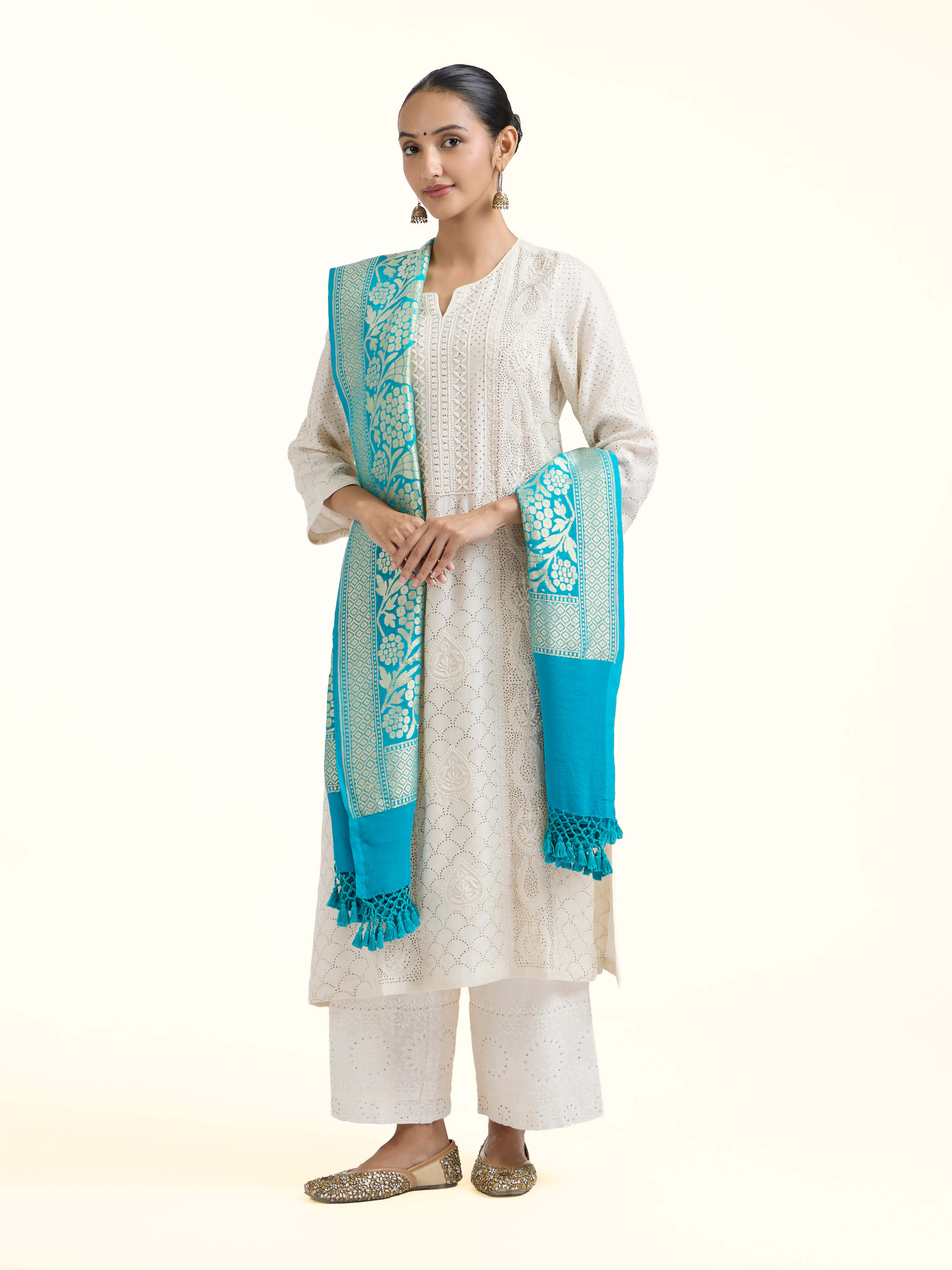 Turquoise Bandhani Tie & Dye Dupatta