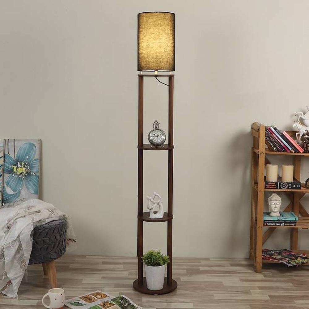 Bijou Black Cotton Floor Lamp with Solid Wood