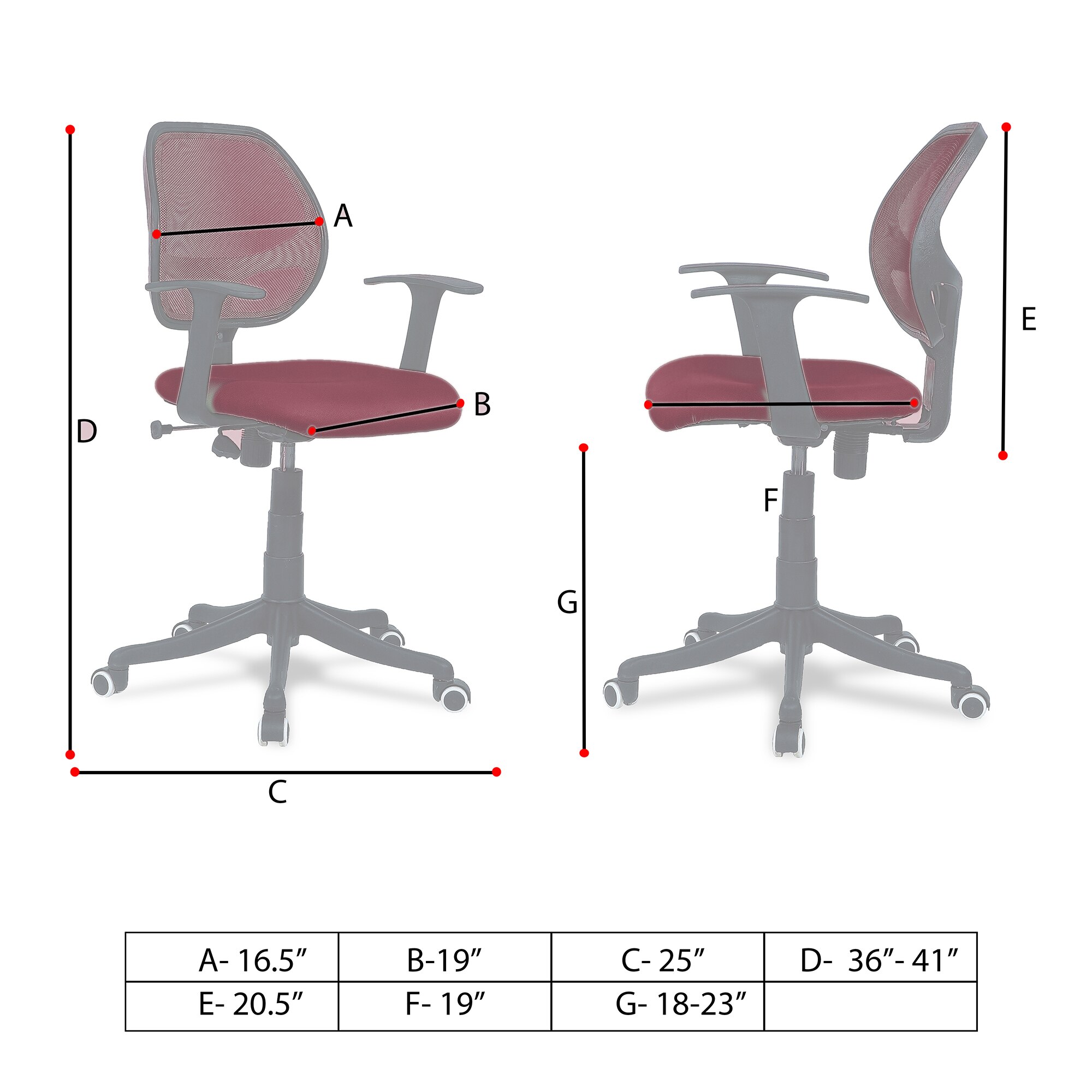 Jaazza Low Back Ergonomic Chair in Maroon Colour
