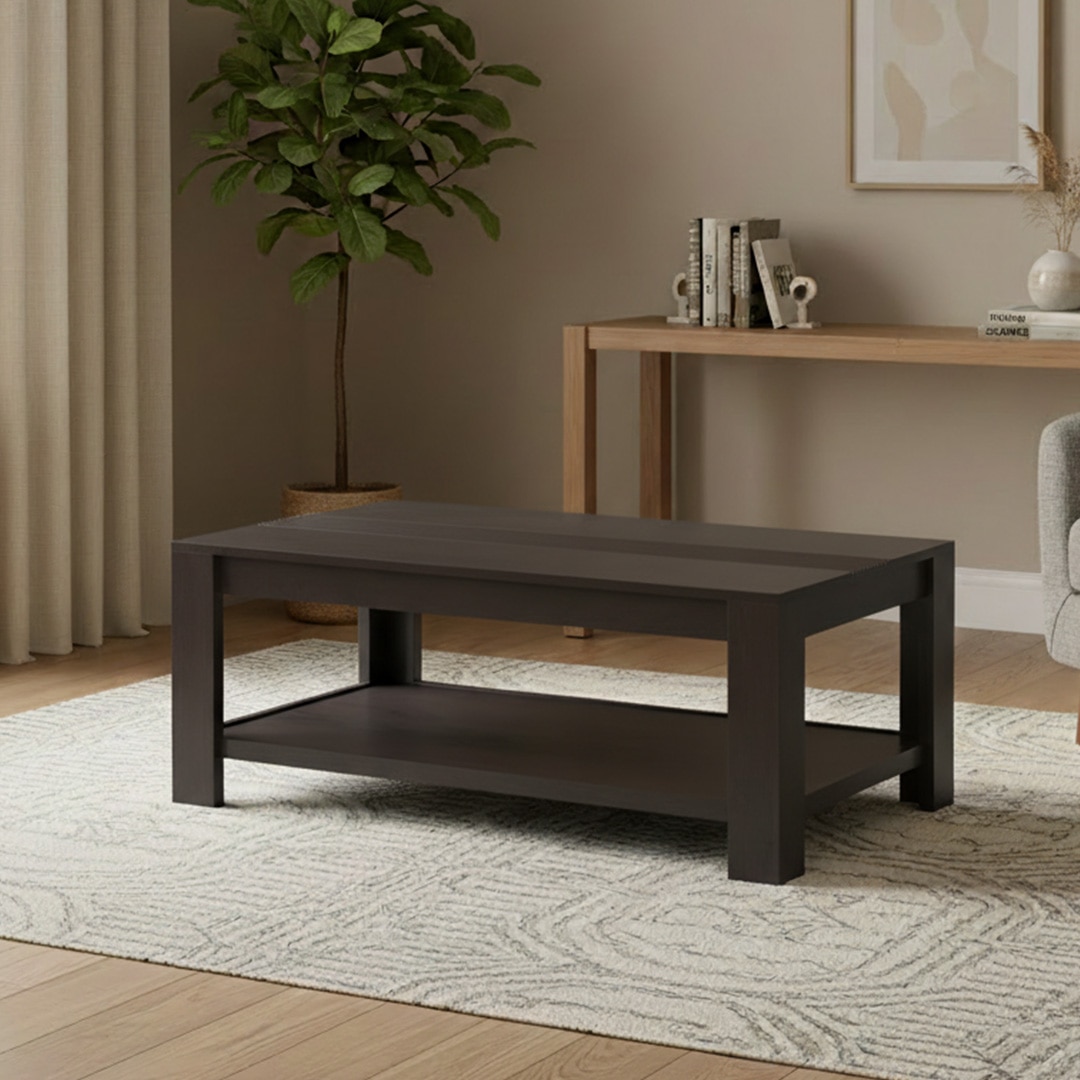 Striado Rectangular Solid Wood Coffee Table In American Walnut Finish - Urban Ladder