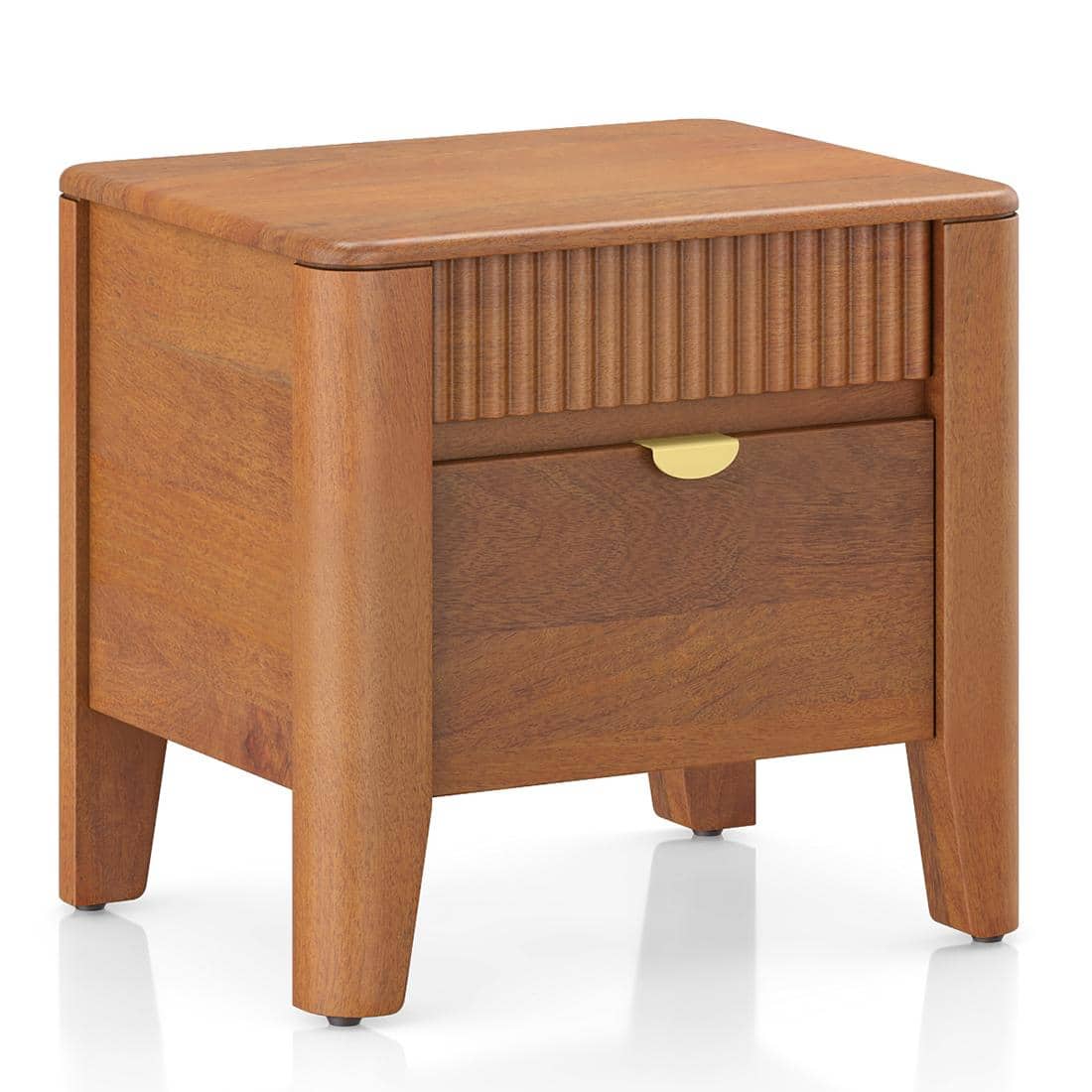 Toledo Solid Wood Bedside Table In Amber Walnut Finish
