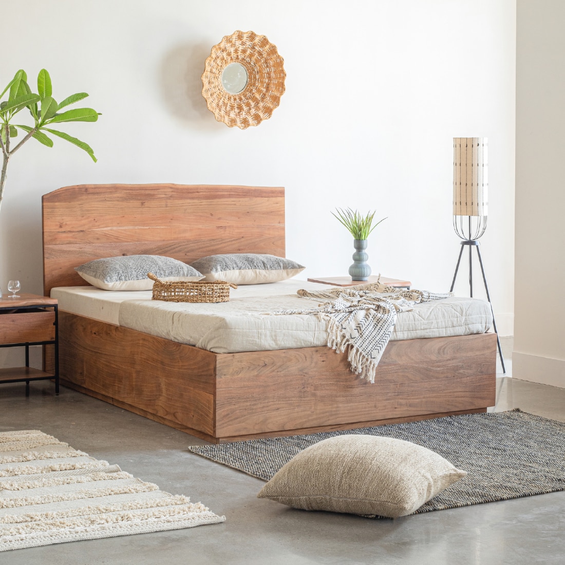 Yoho Solid Wood Queen Hydraulic Bed in Brown Colour - Orange Tree