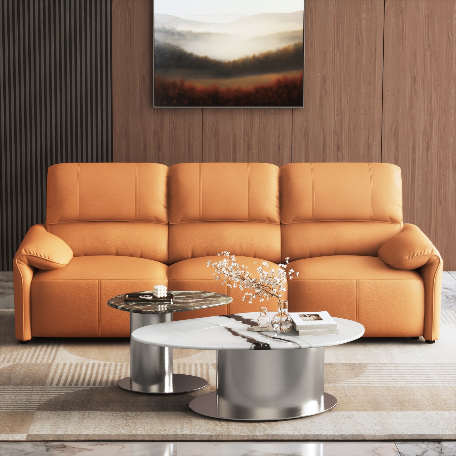 Oaklen Metal Coffee Table In Panda Black And White Marble And Chrome Base Finish