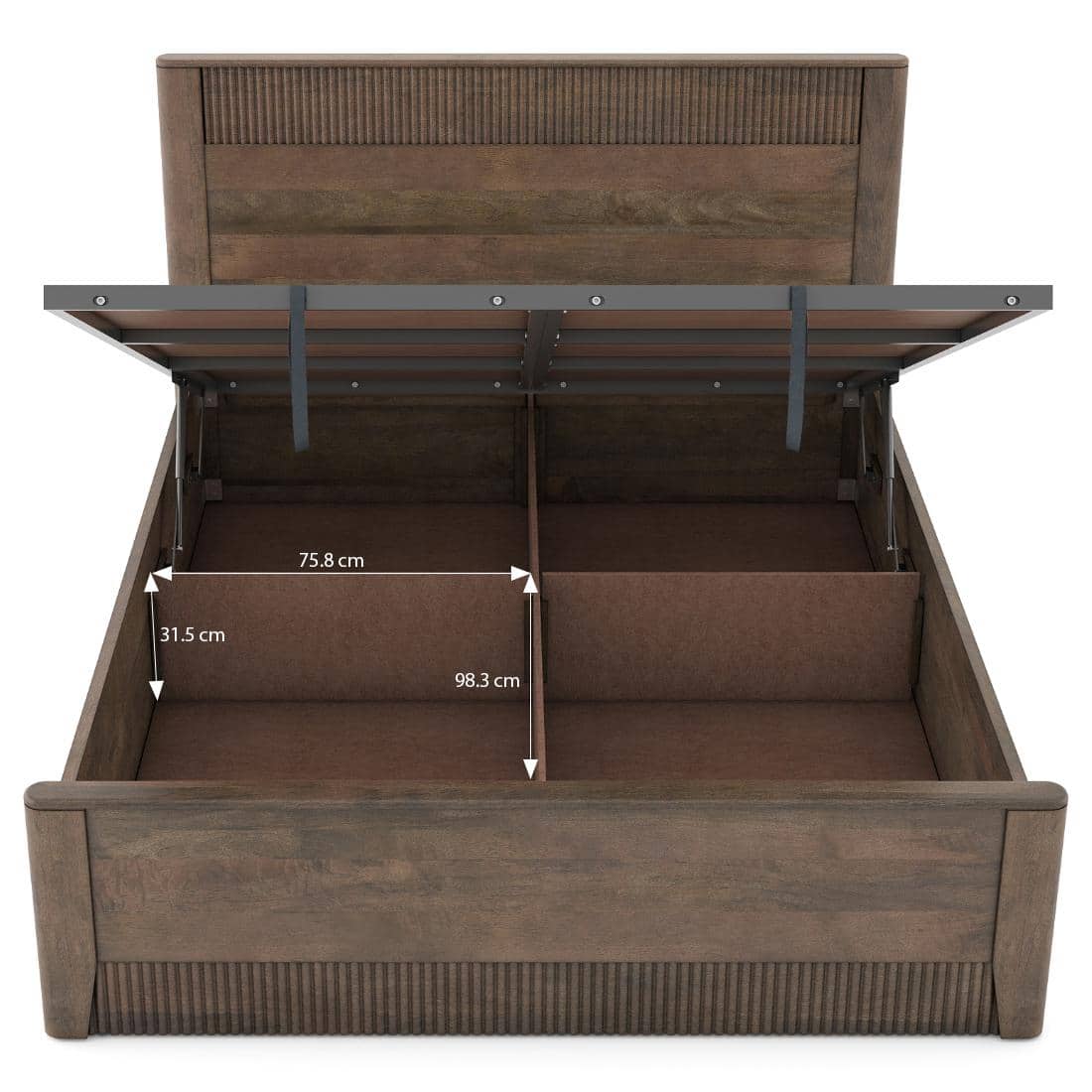 Toledo Solid Wood Queen Size Hydraulic Storage Bed In Danish Walnut Finish