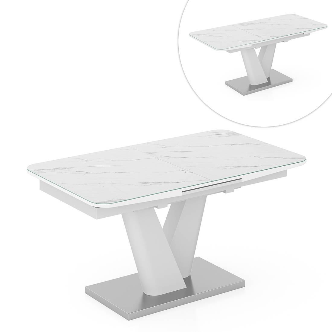 Caribu 4 To 6 Extendable Dining Table With Set Of 4 Doris Swivel Accent Chairs (Finish- White Marble High Gloss, Colour- Dark Grey)