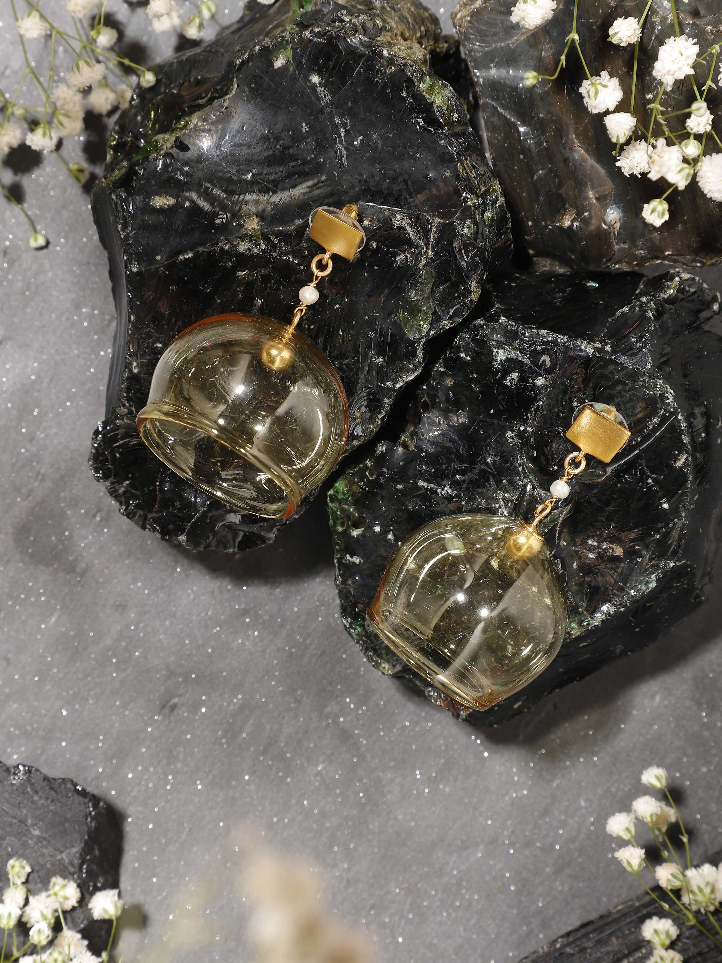 Silver Flame Glass Drop Earrings