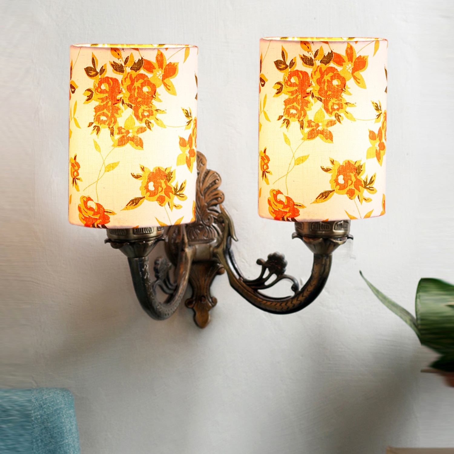 Devansh Metal Electric Wall Light in Antique Gold Colour with Multi Shade Count of 2 Lights