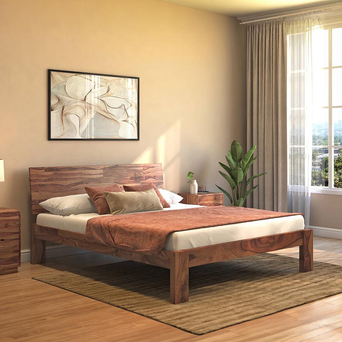 Boston Solid Wood King Size Non Storage Bed in Teak Finish