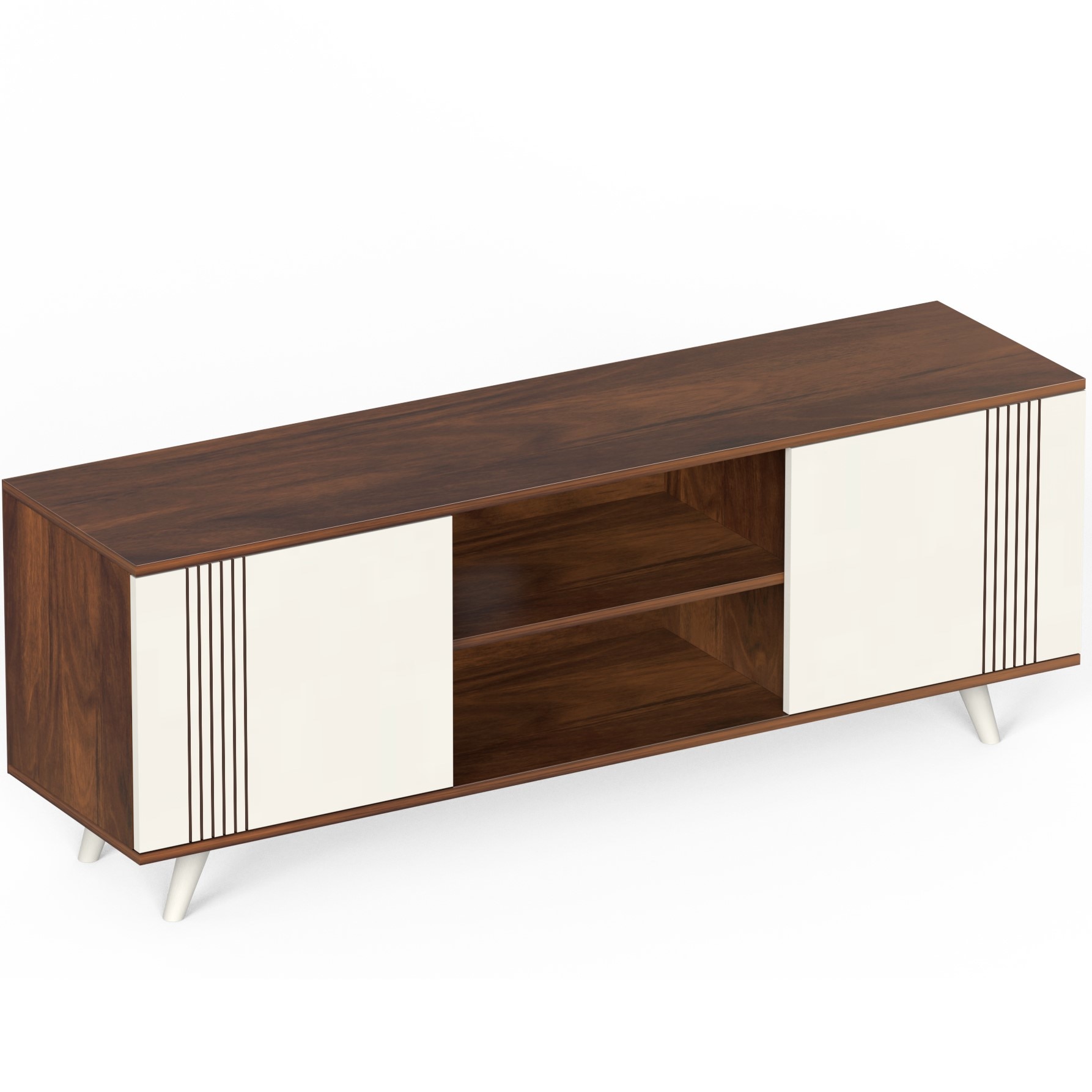 BLUEWUD Harmond Engineering Wood Floor Standing TV Entertainment Unit Set Top Box Stand/TV Cabinet Panel with Shelves for Books & D�cor Display Unit Bed Living Room Upto 55" (Brown Maple & White)