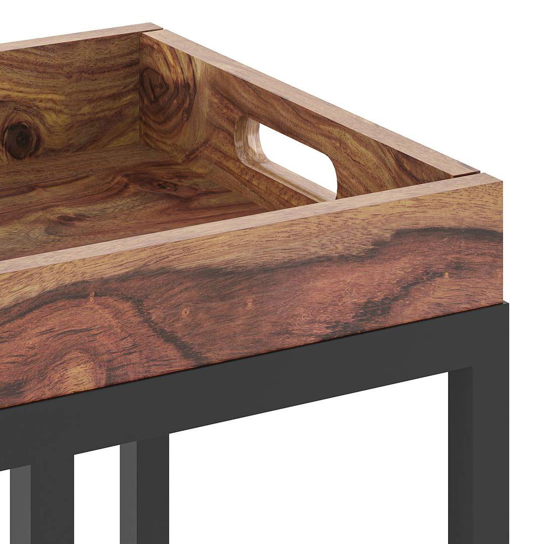 Harlequin Solid Wood Side Table in Teak Finish
