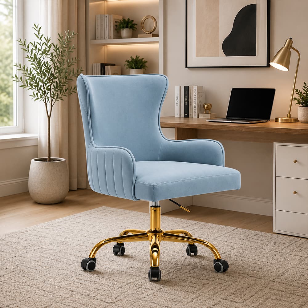 Doe Buck Adan Modern Sky Blue Velvet Office Chair