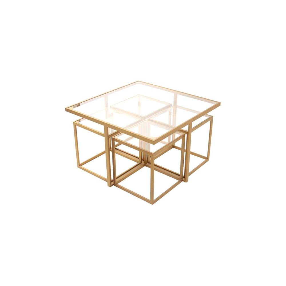 Valentino Clear Glass Nesting Coffee Table In Dark Gold Finish