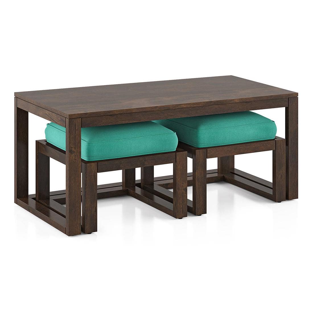 Avril Rectangular Solid Wood Coffee Table In Mango Walnut Finish and in Lagoon Green Colour