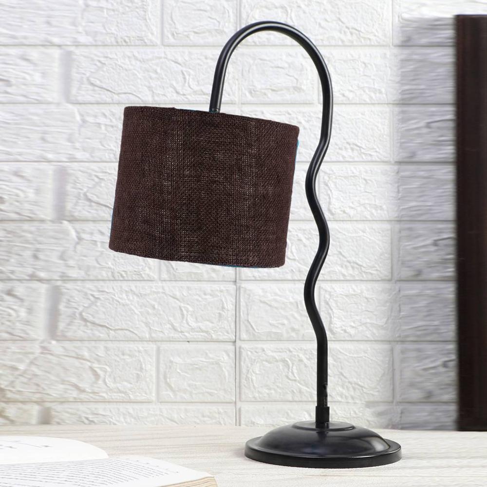 Brown Jute Zig Zag Curvy table lamp with Iron Base (SP39) - Devansh