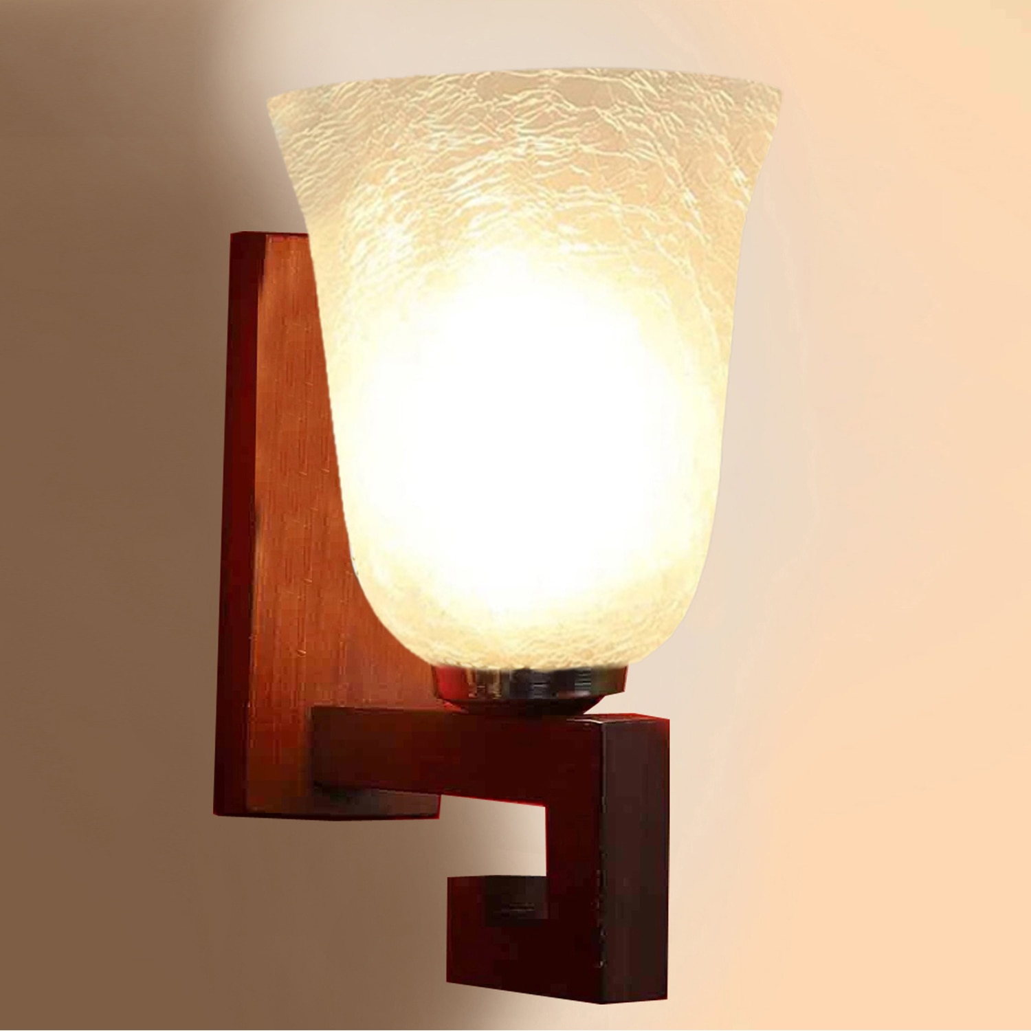 Devansh Solid Wood Electric Wall Light in Brown Colour with White Shade Count of 1 Light - Devansh