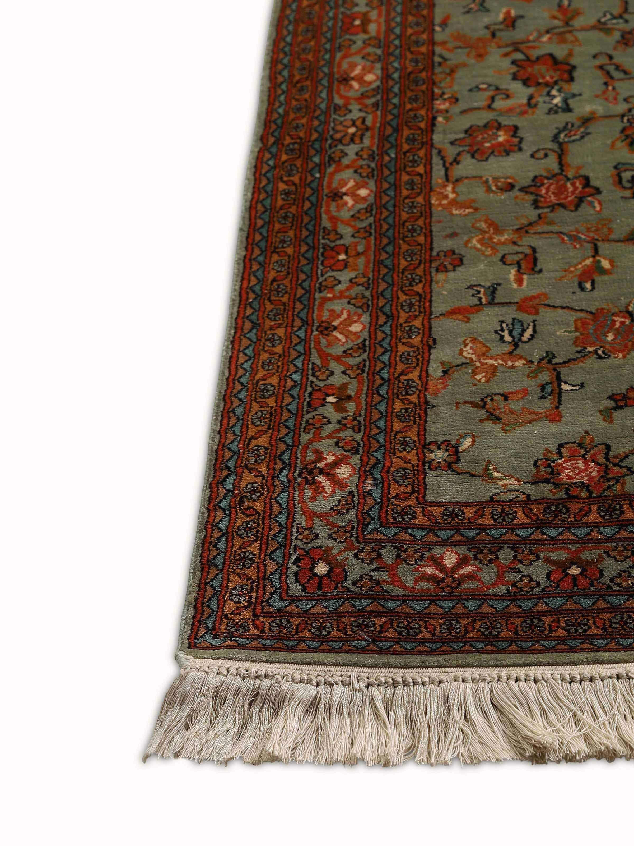 Traditional Persian Allover Kashmir Silk Hand-knotted Runner