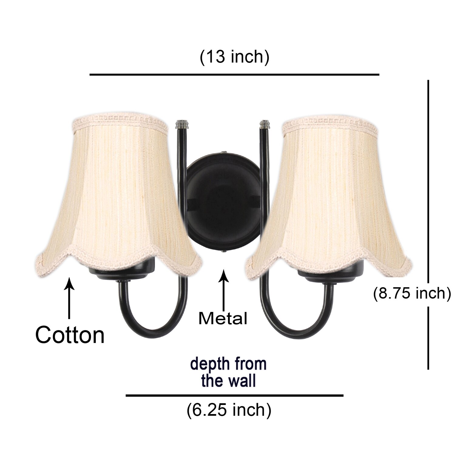 Devansh Dual Black Metal  Wallmounted Lamp With Cotton Off-White Shade