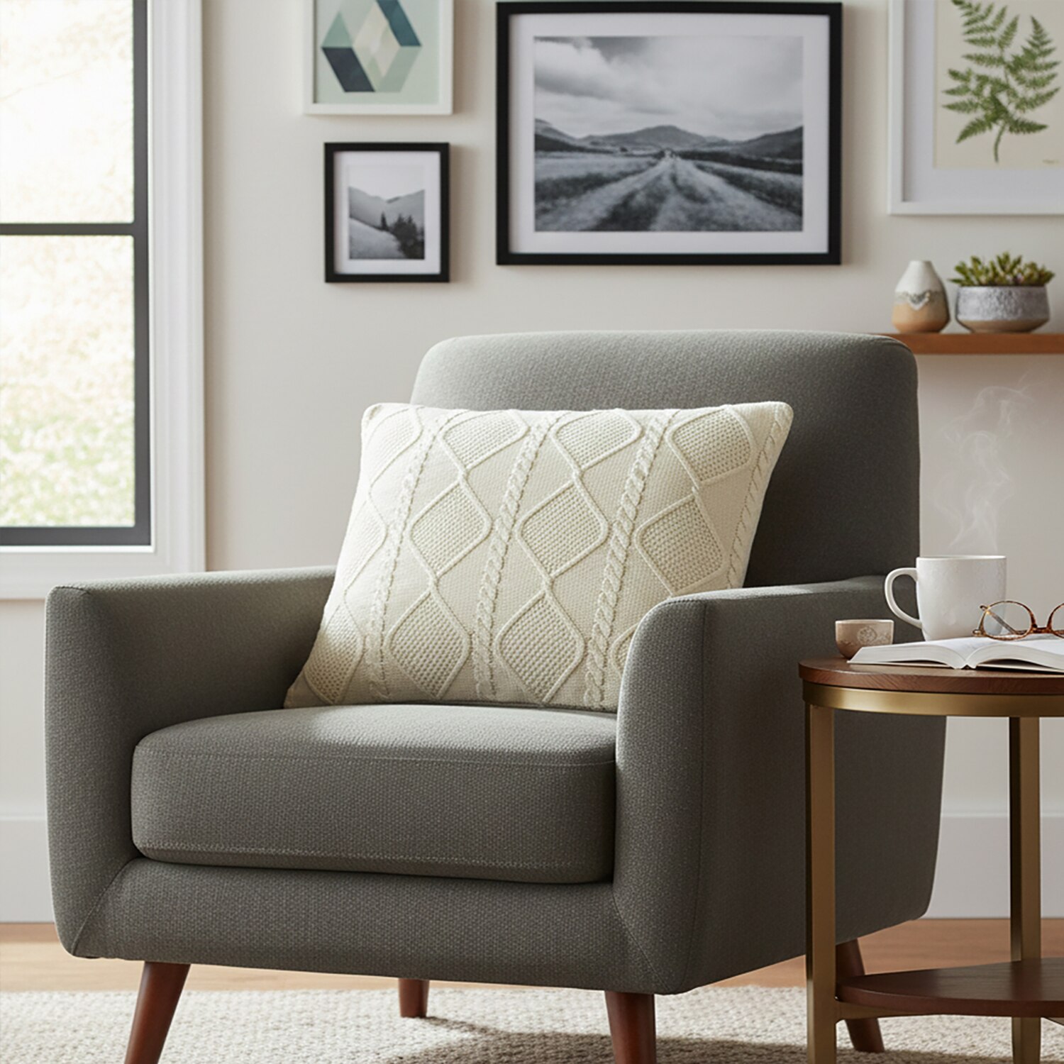 Cable Moss Natural Cushion Cover 16X16  Inches - Pluchi