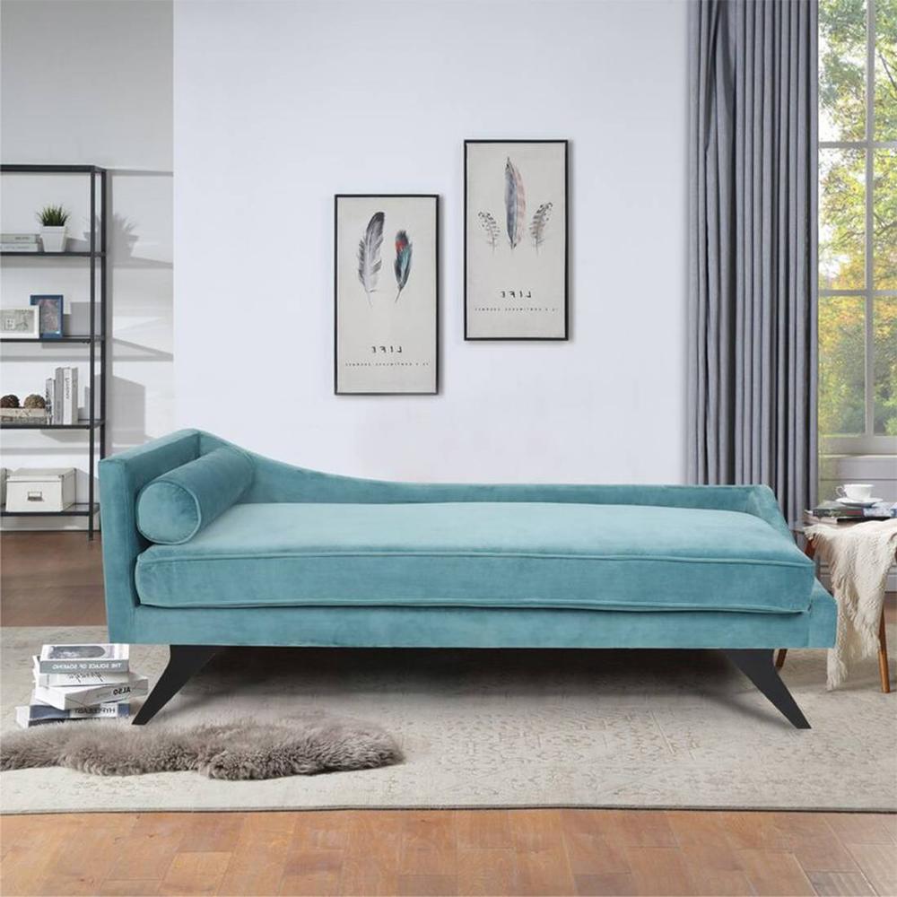 Euclid Velvet Chaise Lounger in T Blue Colour