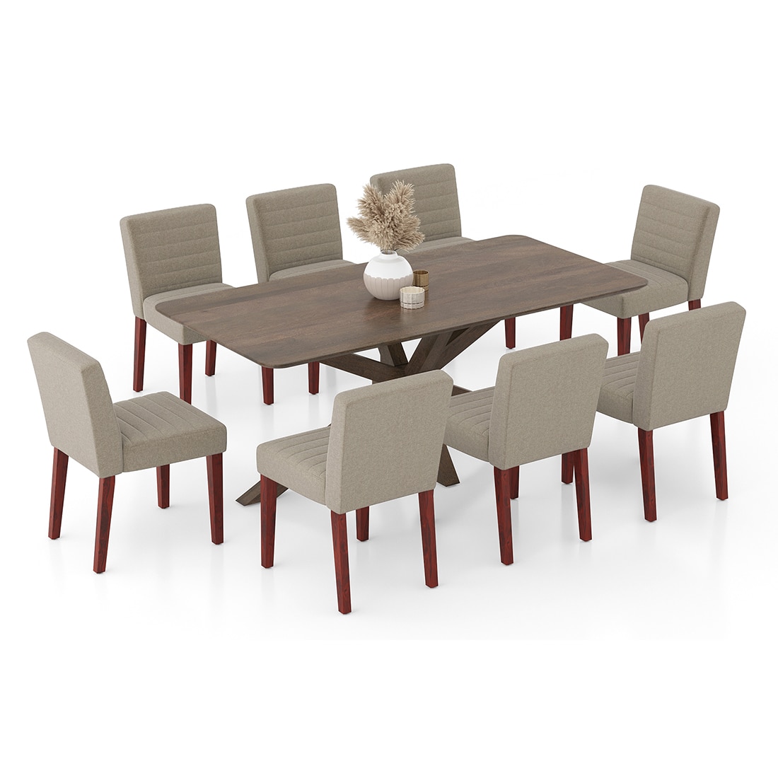 Anderson Solid Wood 8-Seater Dining Table With 8 Ludo Solid Wood Dining Chairs (Finish : Danish Walnut, Chair Colour : Shitake Beige)