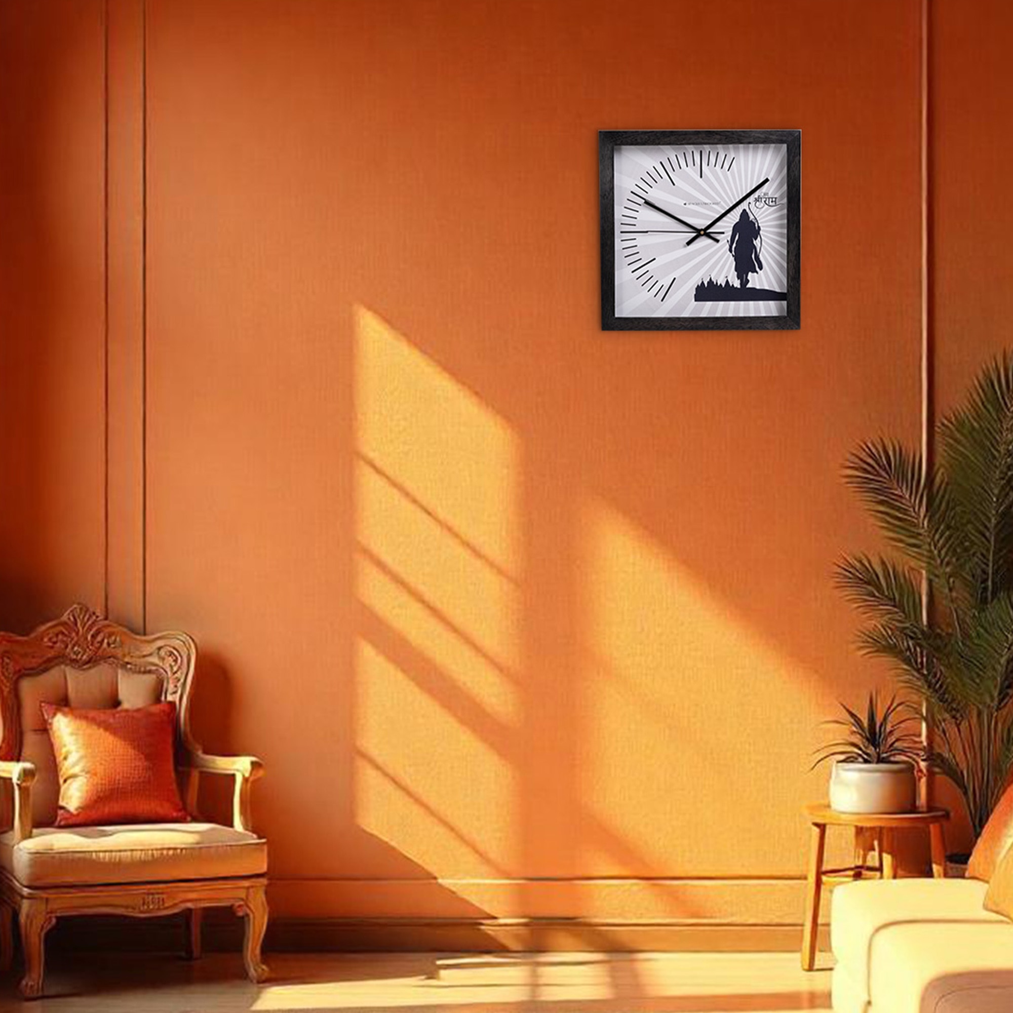 Shri Ram Wooden Wall Clock with Devotional Silhouette Design - Spaces Unhoooked