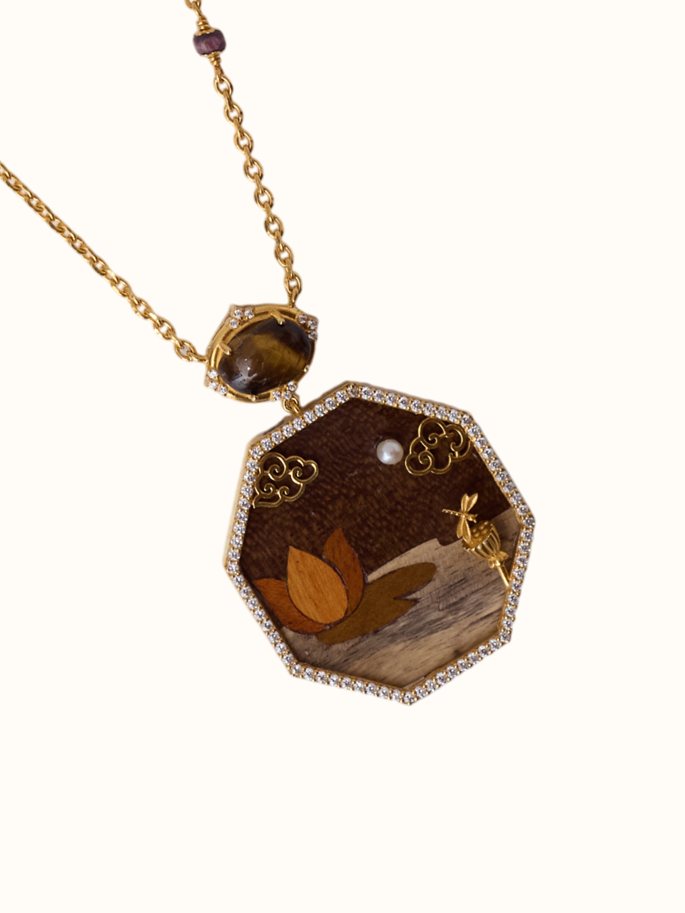 Rosewood Inlaid Silver Pendant & Chain
