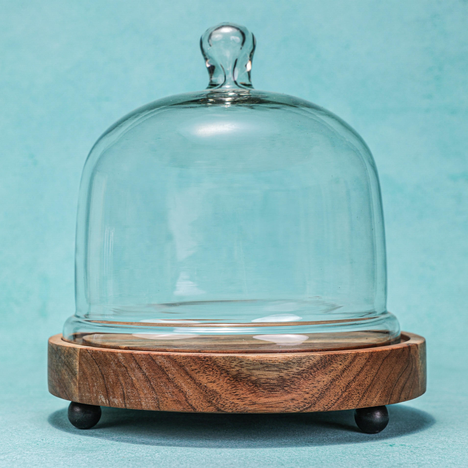 Ireka Homes Sweet Haven Acacia Wood Cake Stand with Glass Dome